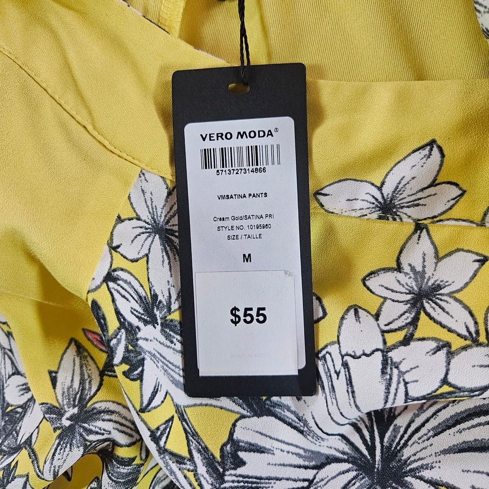 Vero Moda VMSatina Pants Yellow Floral Wide Leg Side Stripe New Size M‎ - Picture 6 of 15